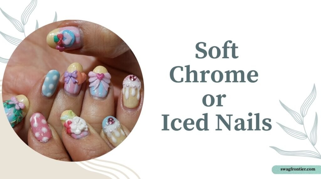 3D sculptural art nails featuring pastel colors, bows, polka dots, frosting-inspired details, and intricate raised nail embellishments.