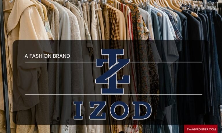 IZOD fashion brand clothing collection with shirts and jackets on display rack
