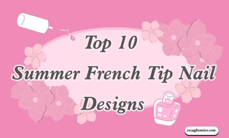 Top 10 Summer French Tip Nail Designs Trending in 2026 Top 10 summer French tip nail designs with floral pink background and nail polish illustration