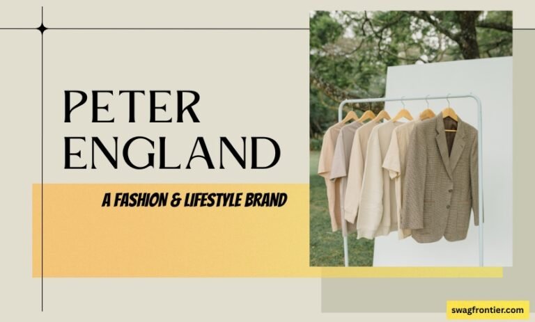 Peter England menswear collection featuring neutral formal shirts and blazer on clothing rack outdoors
